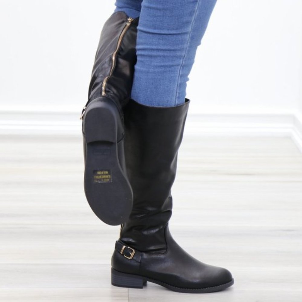 Rider Chick Mid Calf Boots Gold Buckle & Zipper - Picture 2 of 12